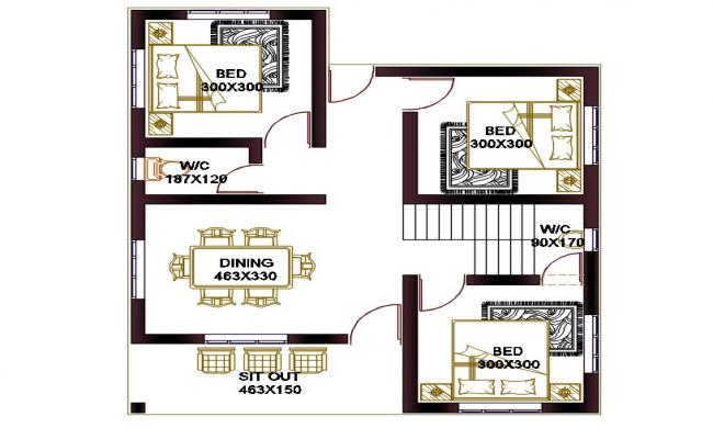  3 BHK House First Floor Plan