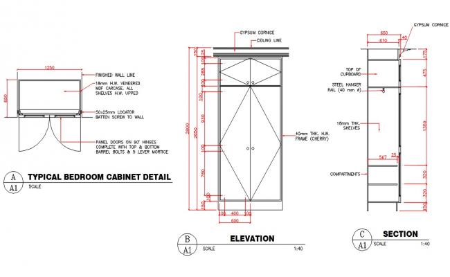 Bedroom Cabinet Free CAD Drawing