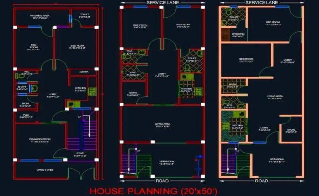  House Architectural Planning Floor Layout Plan 20'X50' .