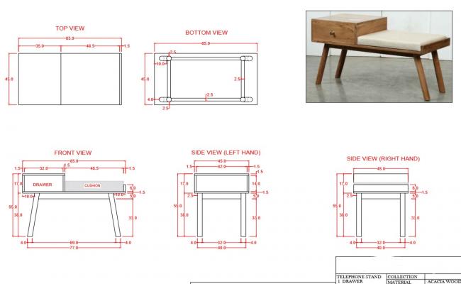  Telephone Stand 1 drawer size 180x20x21 For Drawing PDF File 
