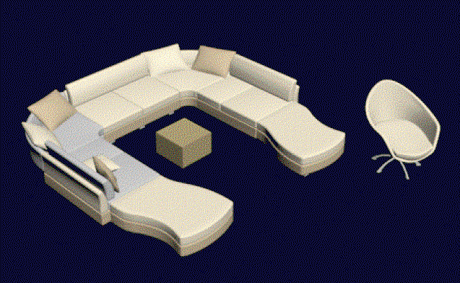 3D Modern Sofa CAD Drawing 12ft x 10ft Layout with Center Table