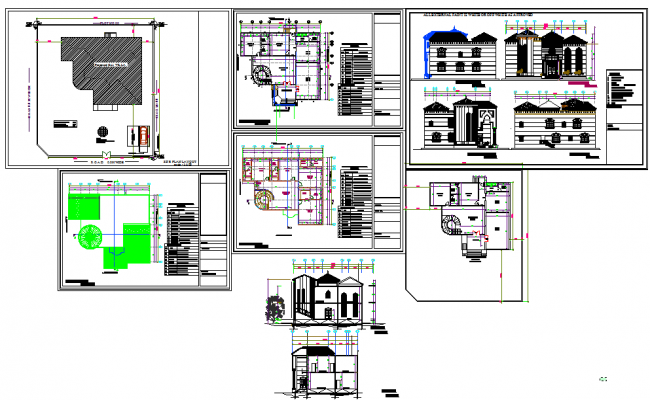 Villa AutoCAD DWG File with Floor Plan, Section, and Elevation
