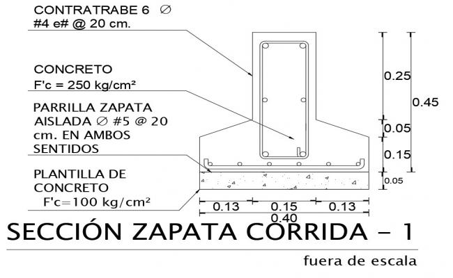 0.40 x 0.45 size of reinforcement footing detail provided in this file | Download 2d autocad drawing file.