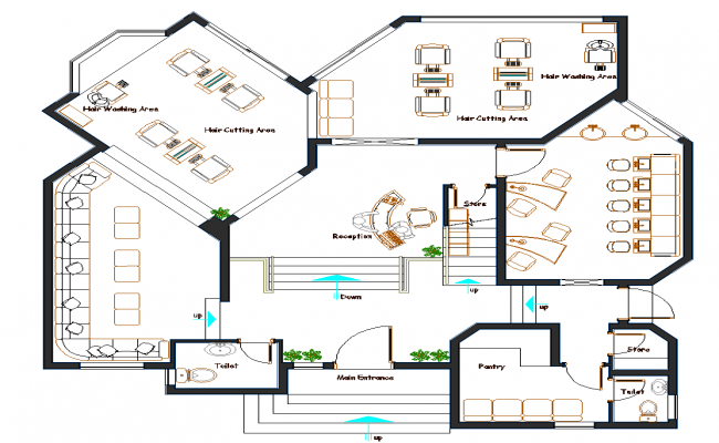 Beauty Salon CAD Drawing with Floor Plan and Furniture Layout Download