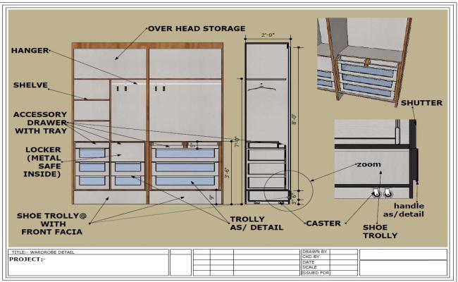 Wardrobe Detail and Design AutoCAD Drawing for Interior Cabinet Layout