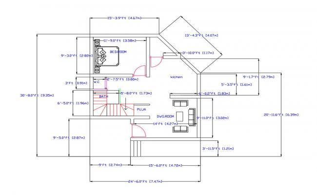 1 BHK House Plan Drawing Drawing DWG File