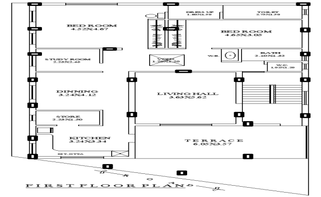 2BHK First Floor House DWG Plan 10.35mx16.75m Layout