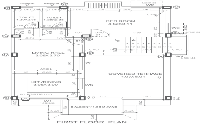 10.50ftx7.50ft 1BHK DWG House Plan with Floor Layout