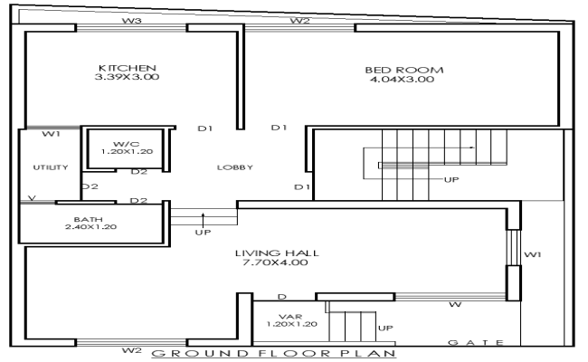 10.50ftx9ft 1BHK AutoCAD House Layout Plan in DWG File