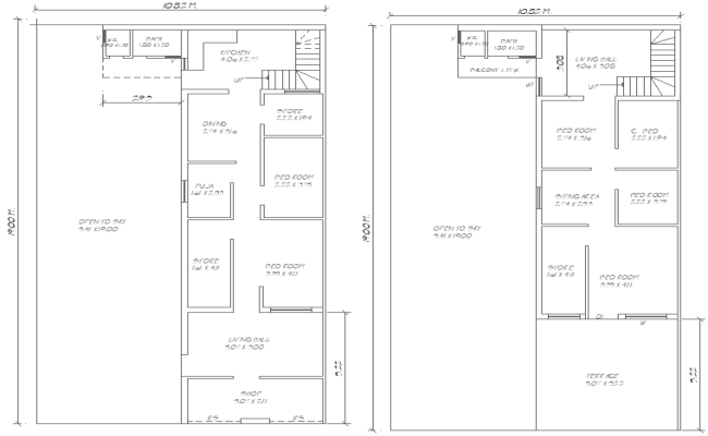 10.52mx19m Residential House Plans AutoCAD DWG File