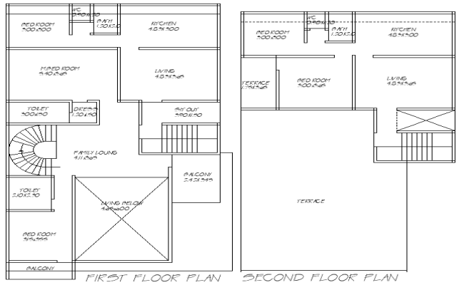 10.68x18.70m 5BHK First and Second Floor Plan DWG File