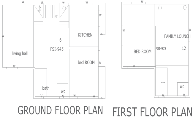 10.80x7.20m 2BHK house plan DWG ground and first floor