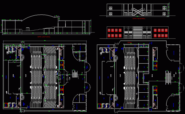 Auditorium Project 60x45m Detailed AutoCAD DWG Floor and Section Plan