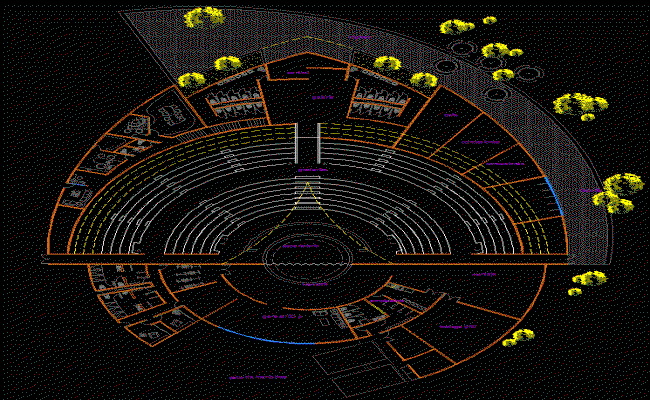 Outdoor Theater CAD Plan Layout for Landscape Stage Designs DWG