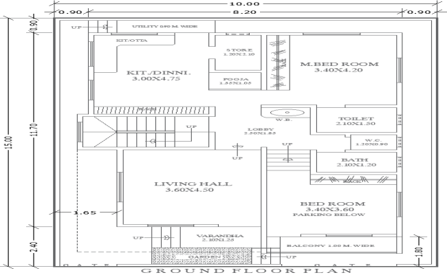 10mx15m 2BHK Ground Floor House Plan in AutoCAD DWG File
