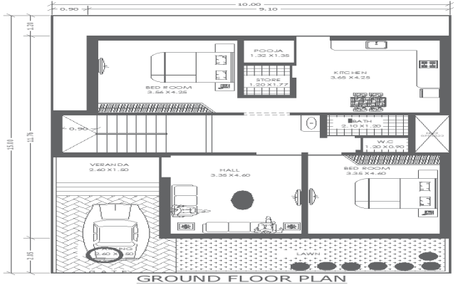 10mx15m 2BHK Ground Floor Residential House Plan DWG File