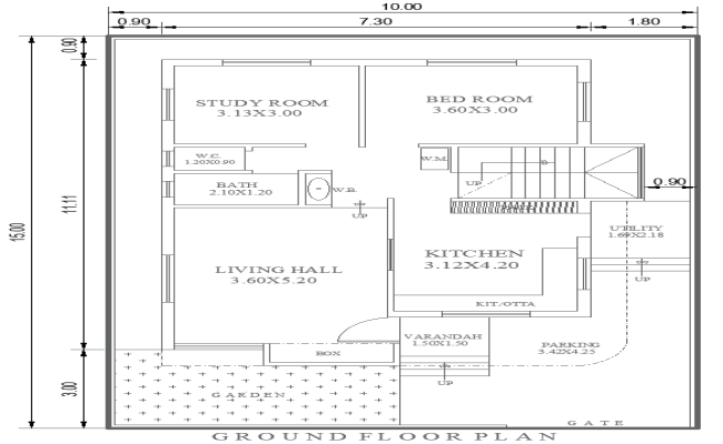 10mx15m Ground Floor House Layout Design in AutoCAD File