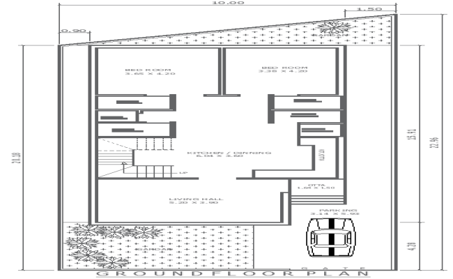 10mx20.18m 2BHK Ground Floor House Layout in DWG File