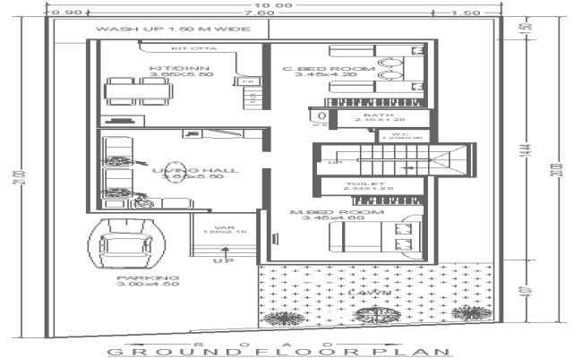 10mx21m 2BHK Ground Floor House Plan in DWG Format