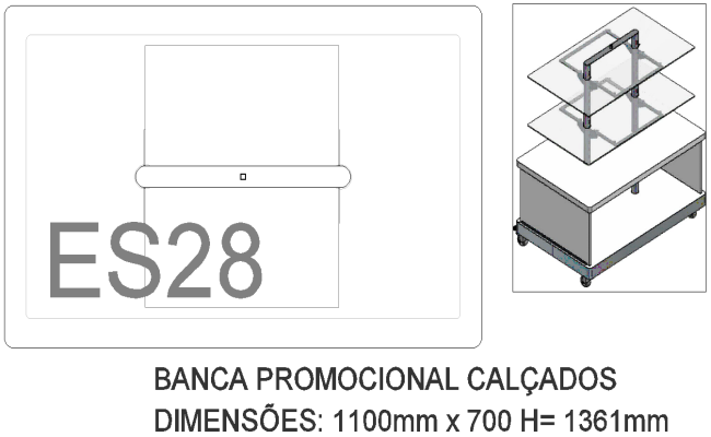 1100X700 MM Footwear stand 3D design DWG AutoCAD drawing