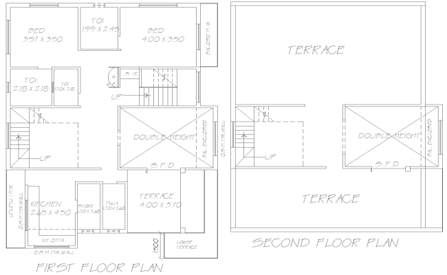 11.15x14.37m 2BHK AutoCAD House Plan First Second Floor