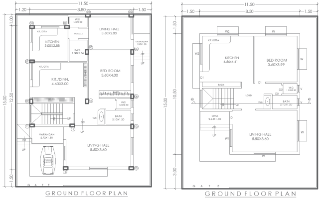 11.5x15m Two 1BHK Ground Floor House Layout Designs