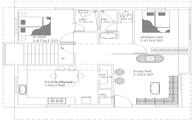 11.60mx9.75m 2BHK House Plan AutoCAD DWG Layout Design