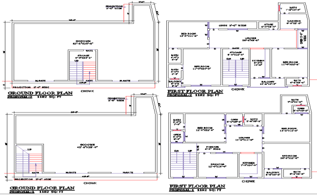 1182 Sq Ft Residential House Plan DWG AutoCAD Layout