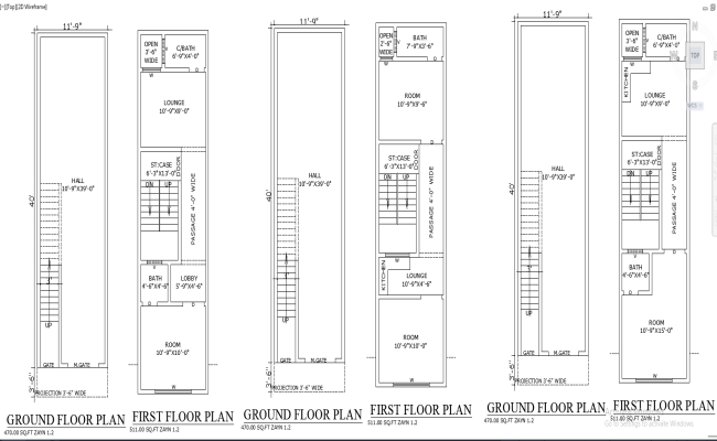 11-9x43-6 Small House Plan with Lounge and Kitchen DWG File
