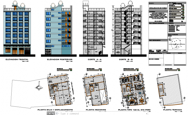 Multi Storey Vivienda 03 Building AutoCAD DWG Plan with Elevation