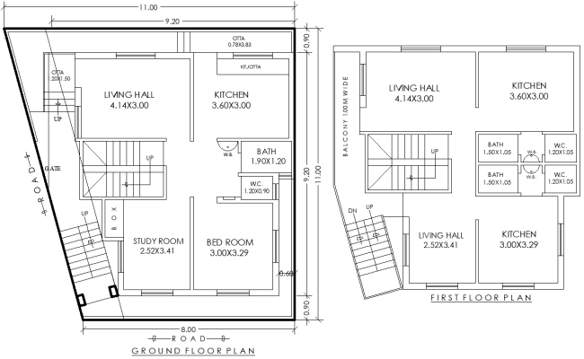 11m×11m Small House Plan in AutoCAD DWG for Design Use