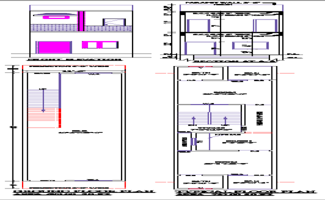 11x60 Narrow House Plan with Elevation and Section CAD File