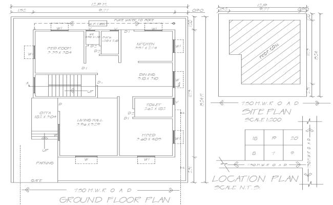 12.19mx15.24m 2BHK House Plan with Site Location in DWG File