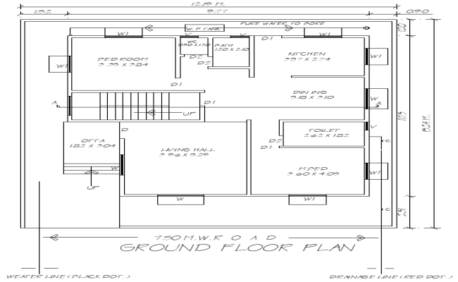 2BHK Ground Floor House Plan 12.19x15.24m DWG File