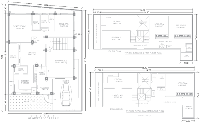 12.4mx17.25m DWG House Plan with Two Unique Floor Levels