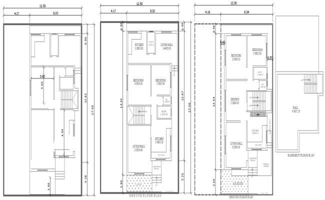 12.50m×17m 2BHK Ground Floor House Layout Design DWG File