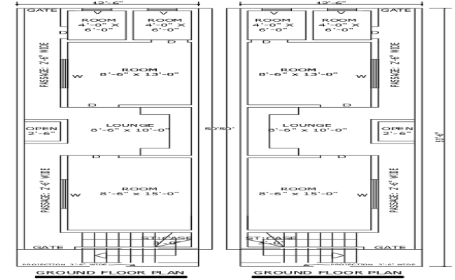 12.6ft to 53.6ft Ground Floor Kitchen Room Plan in DWG file