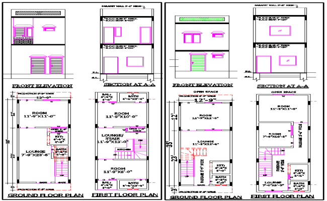Single-storey house CAD Drawing File for a 12-9 by 41 plan
