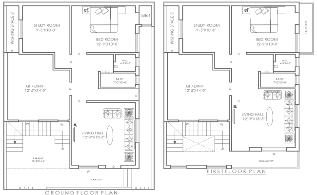 12ft×9ft Compact House Layout in DWG AutoCAD Design
