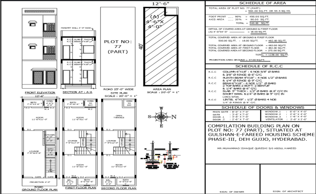 12x40 Feet 4BHK Architecture House Plan in DWG Format