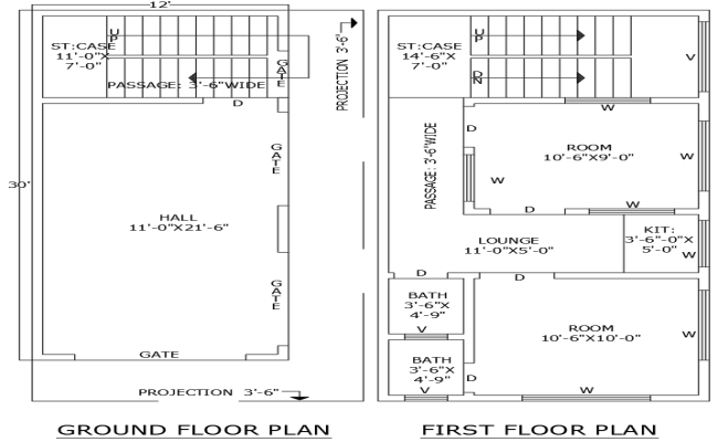 12ftx30ft 2BHK House Plan Ground First Floor DWG Design