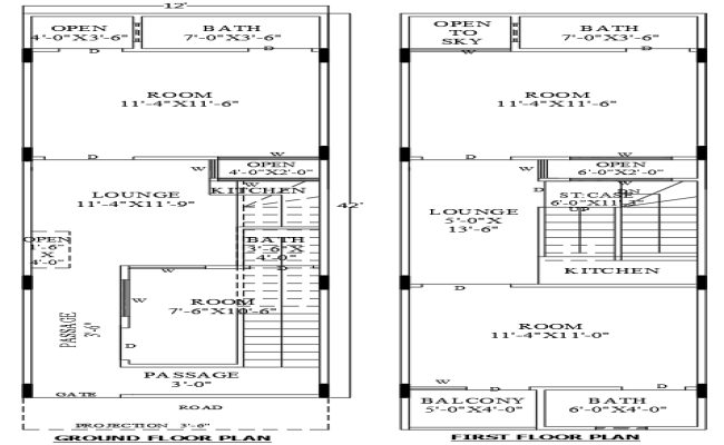 12ftx42ft 4BHK House Design with Two Floor AutoCAD DWG File