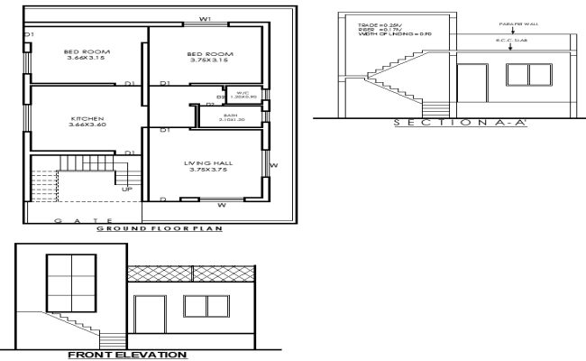 12ftx9ft AutoCAD House Design DWG with Section and Elevation
