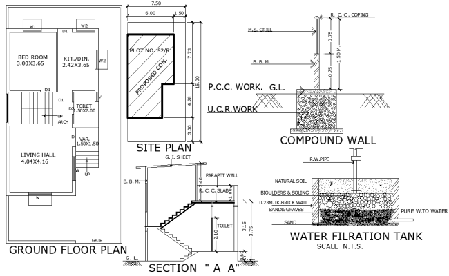 13.50ftx7.50ft Ground Floor House Plan in DWG Format