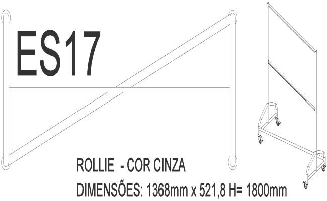 1368X521 MM grey colour ROLLIE design DWG AutoCAD drawing