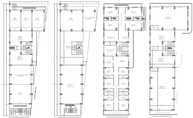13.78m x 43.35m Shop, Office, Hotel Plan with Malti Floor Design – AUTOCAD DWG File