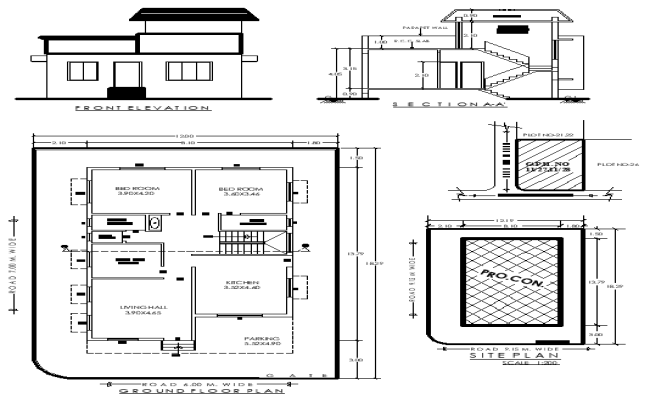 13.79mx8.10m 2BHK House Plan with Parking and Layout