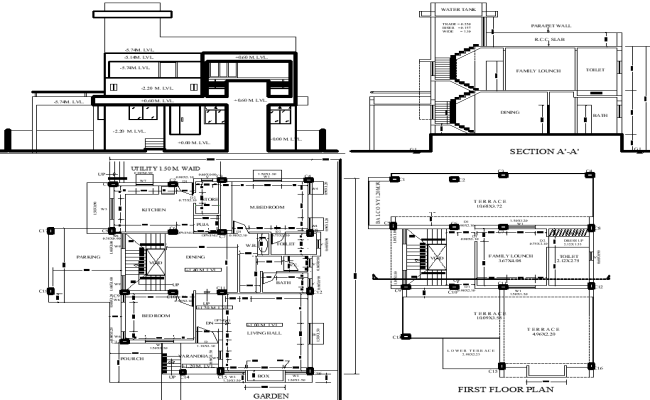 13.99×10.685m 2 BHK Residential House Plan in AutoCAD DWG File