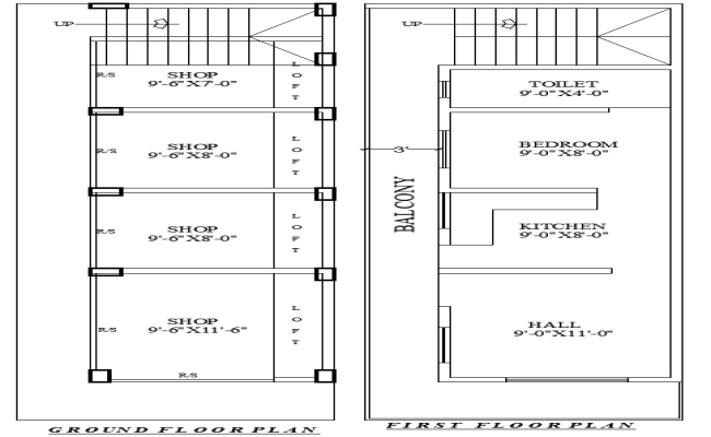 13ftx40ft Shop Plan with 1BHK 1 Floor House Design DWG File