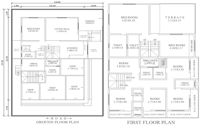 AutoCAD Design 14.60mx20m Ground Shop First Floor Home